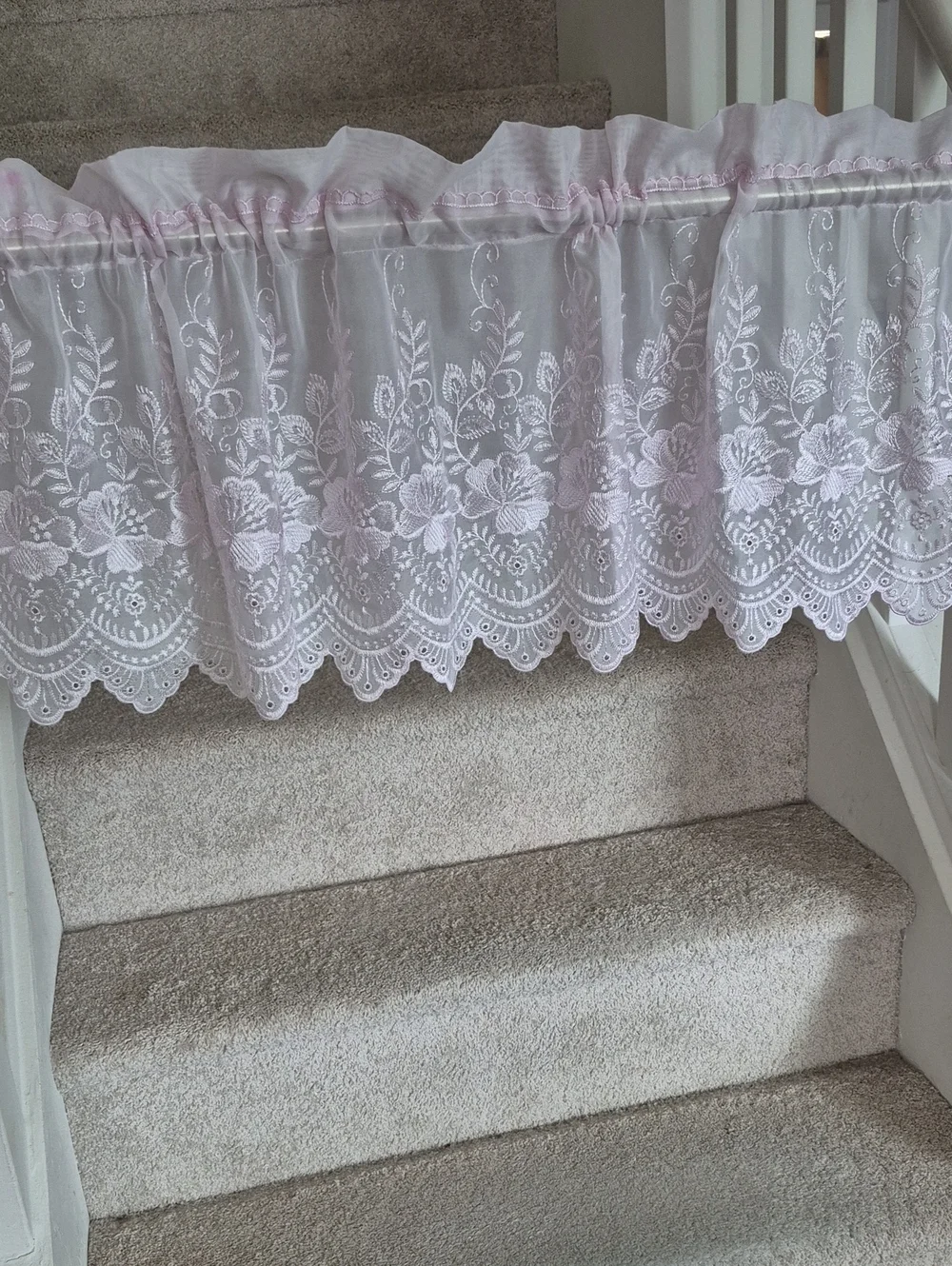 Sheer Pale Pink Floral Lace Valance Curtain 54x16